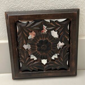 Rustic Brown Wood & Mirror Wall Decor, Square 10.5"